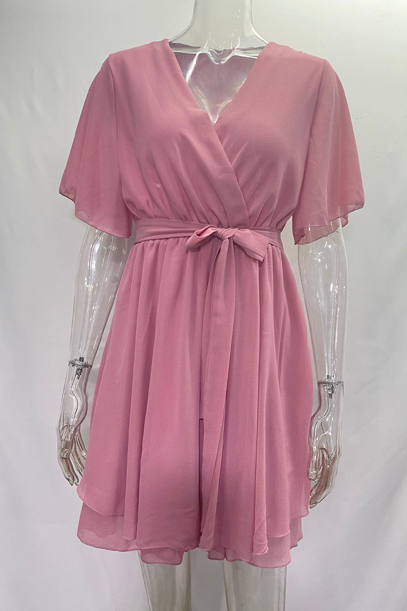 Sexy Solid Color Ruffled V-Neck A-Line Dresses - 3 Colors