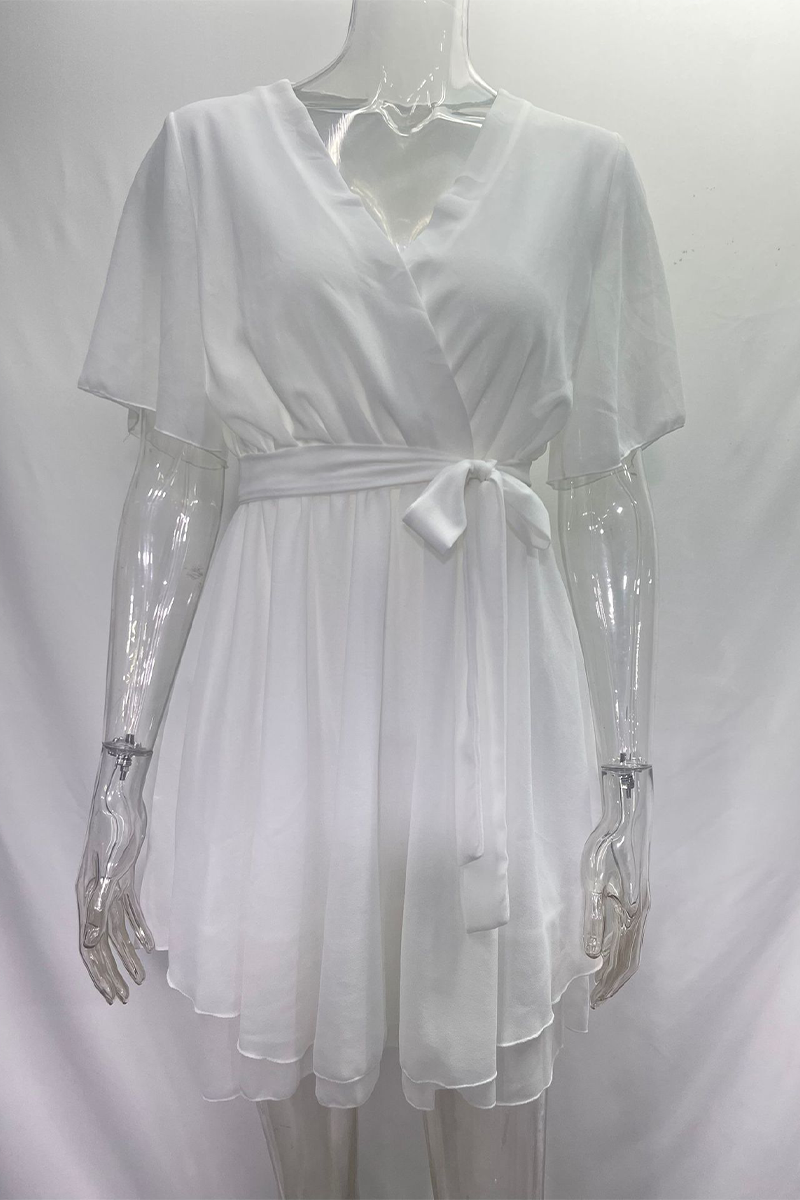 Sexy Solid Color Ruffled V-Neck A-Line Dresses - 3 Colors