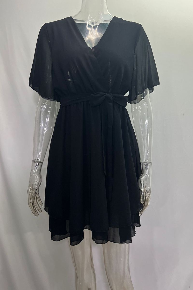 Sexy Solid Color Ruffled V-Neck A-Line Dresses - 3 Colors