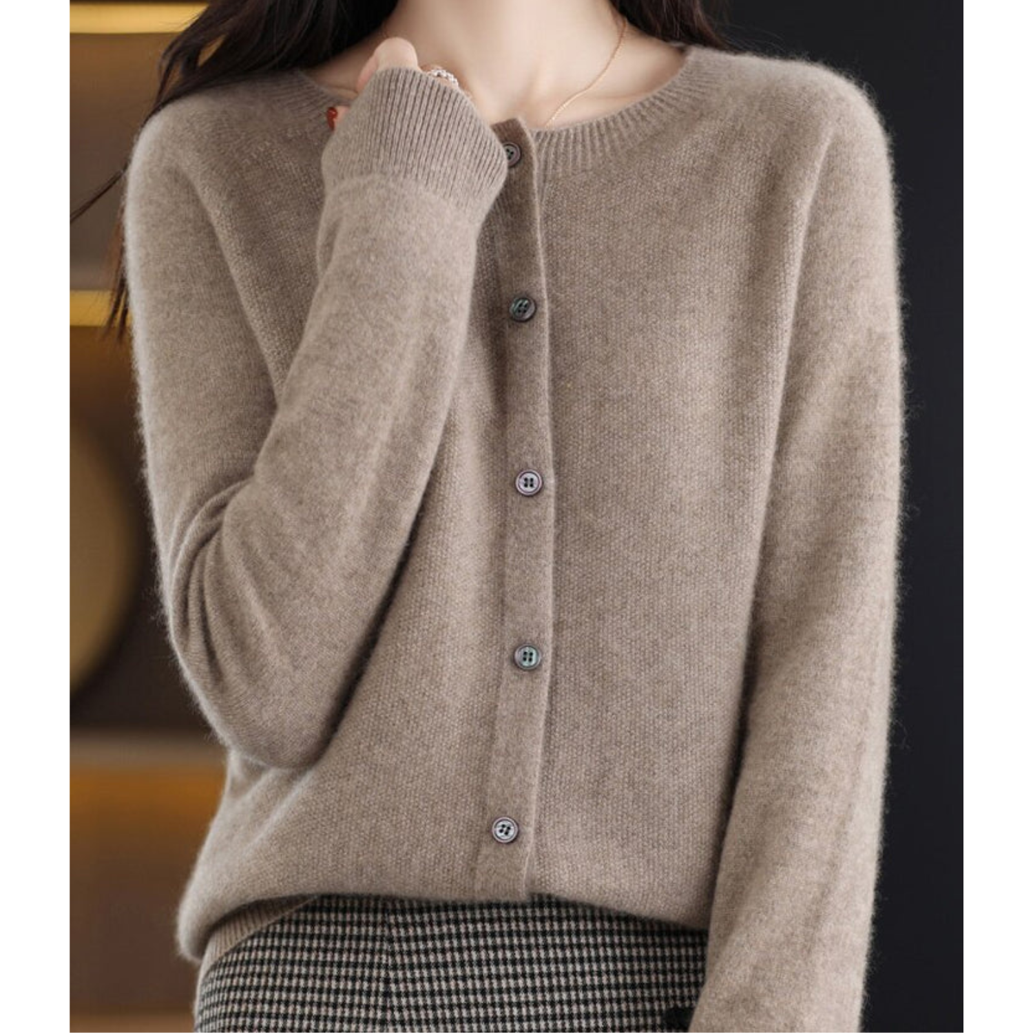 Women's Cardigan With O-neck Made of 100% Pure Merino Wool, Cashmere Sweater