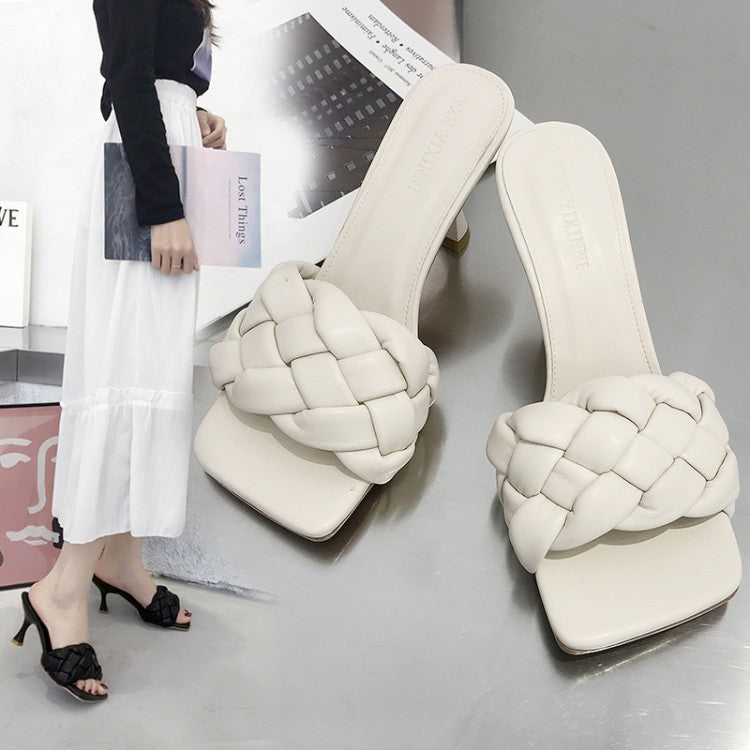 Women High-front Slippers With Braided Upper Material and Elegant Heel W&w