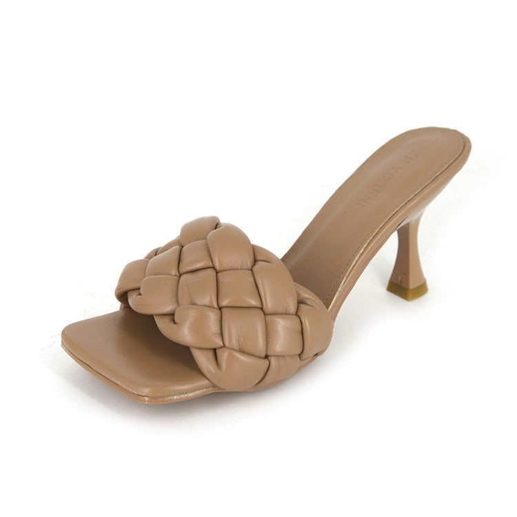 Women High-front Slippers With Braided Upper Material and Elegant Heel W&w