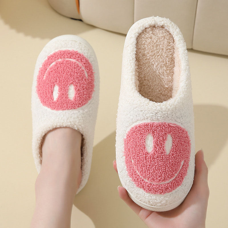 Large Smiley Pattern Fur Slippers