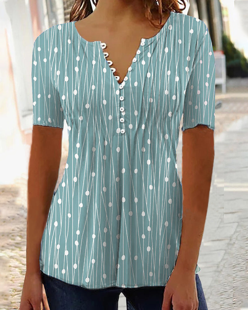 Polka Dot Pattern V Neck T-Shirt