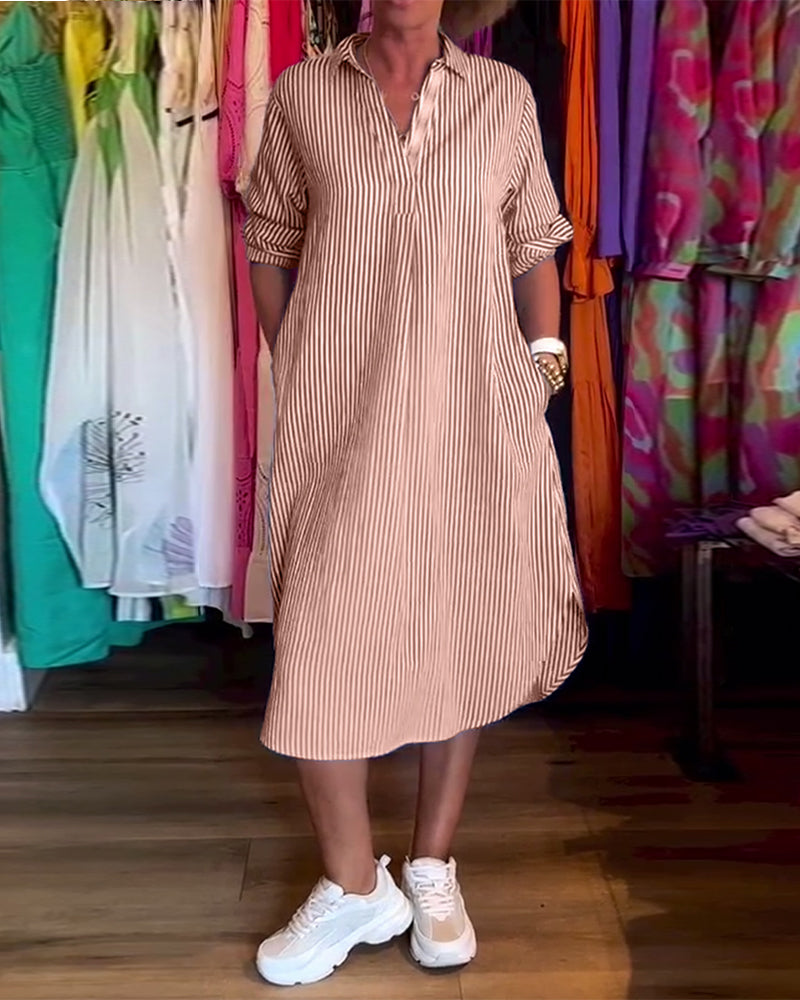 Striped Shirt Dress In Casual Fit