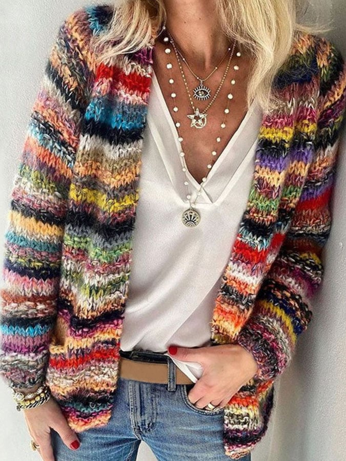 Multicolored Striped Cardigan for Women