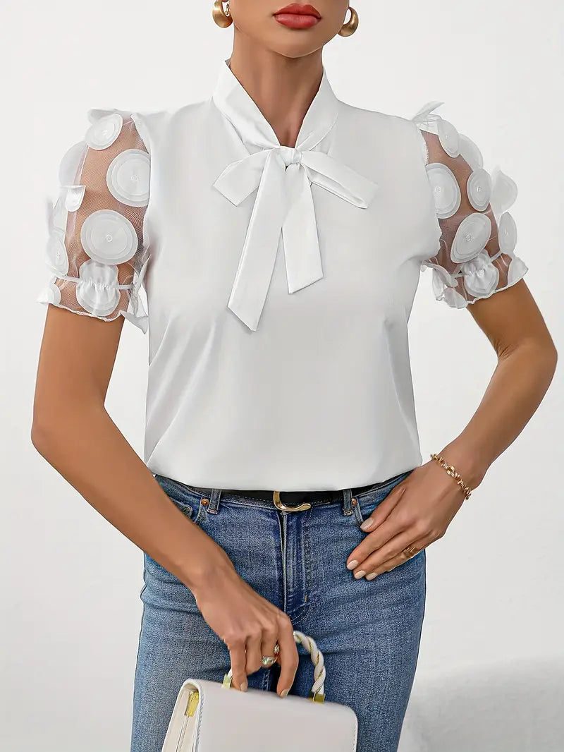 Blouse with Transparent Puff Sleeves
