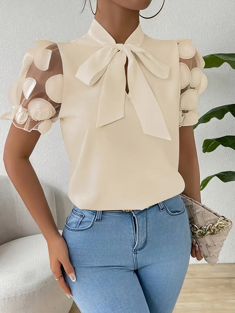 Blouse with Transparent Puff Sleeves