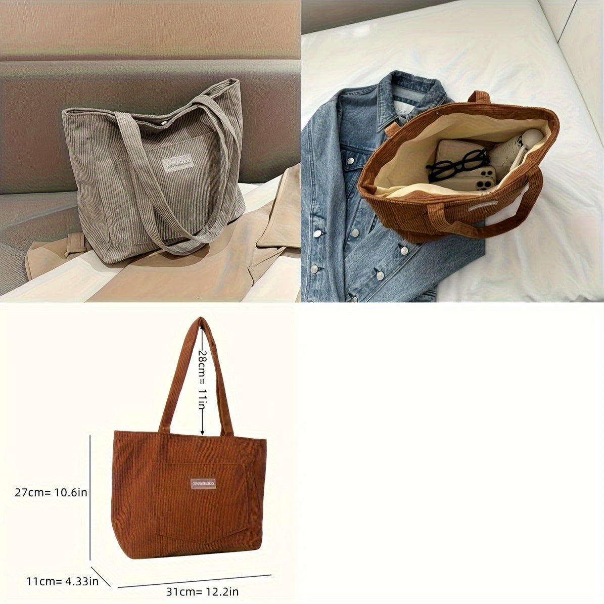 Elegant Women's Bag Made of High-quality Corduroy Vegan Leather