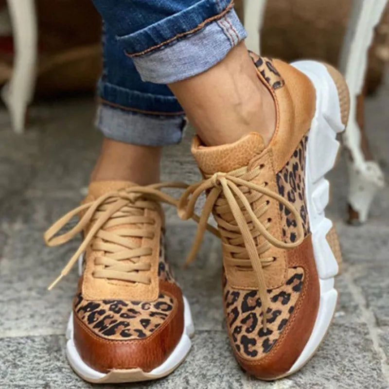 Casual Vulcanized Leopard Sneakers With Thick Soles