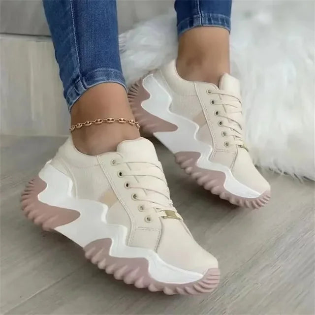 Women's Breathable Vulcanized Platform Sneakers With Thick Sole