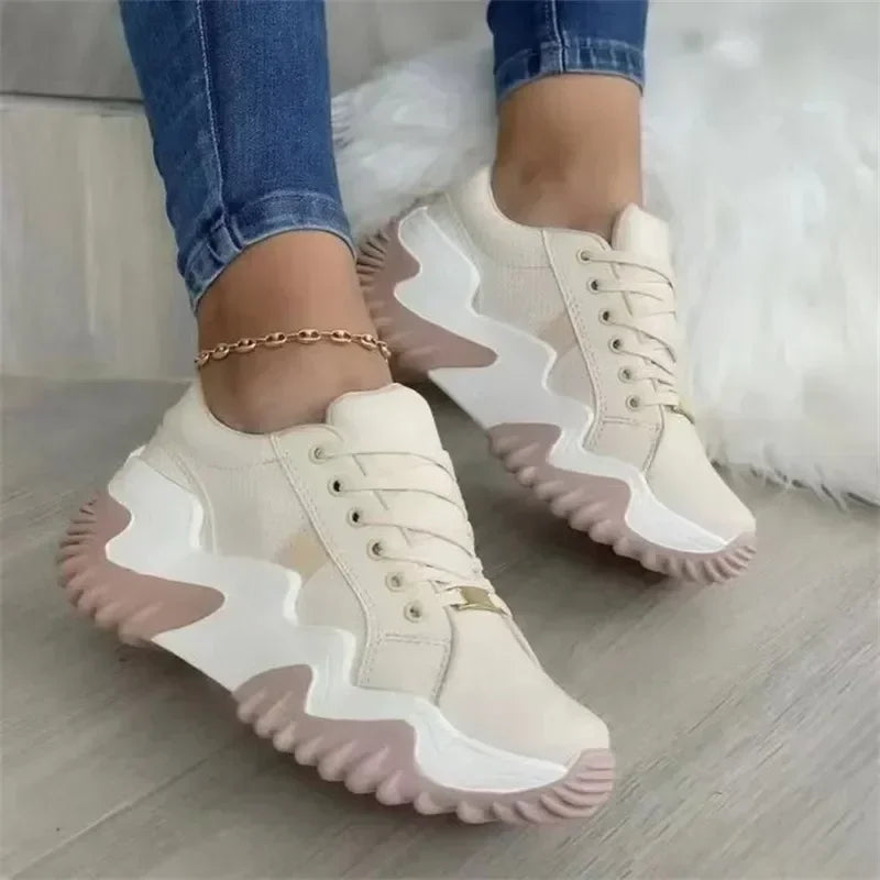 Women's Breathable Vulcanized Platform Sneakers With Thick Sole