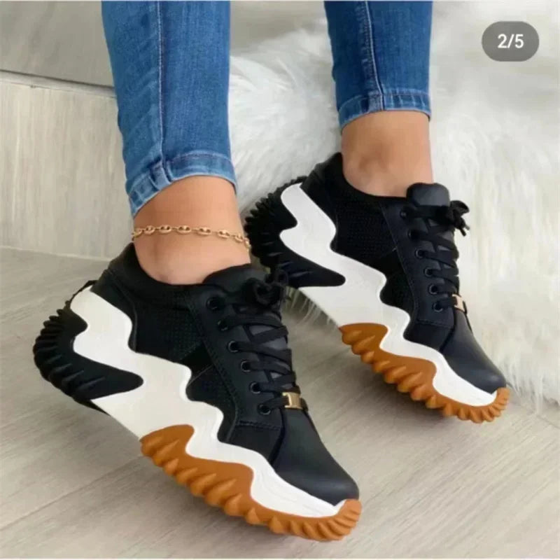 Women's Breathable Vulcanized Platform Sneakers With Thick Sole