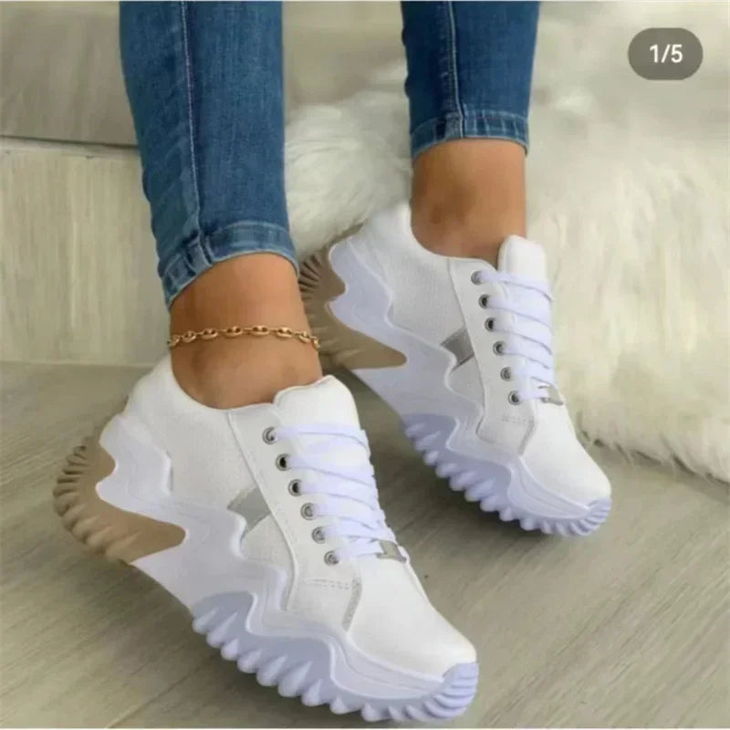 Women's Breathable Vulcanized Platform Sneakers With Thick Sole