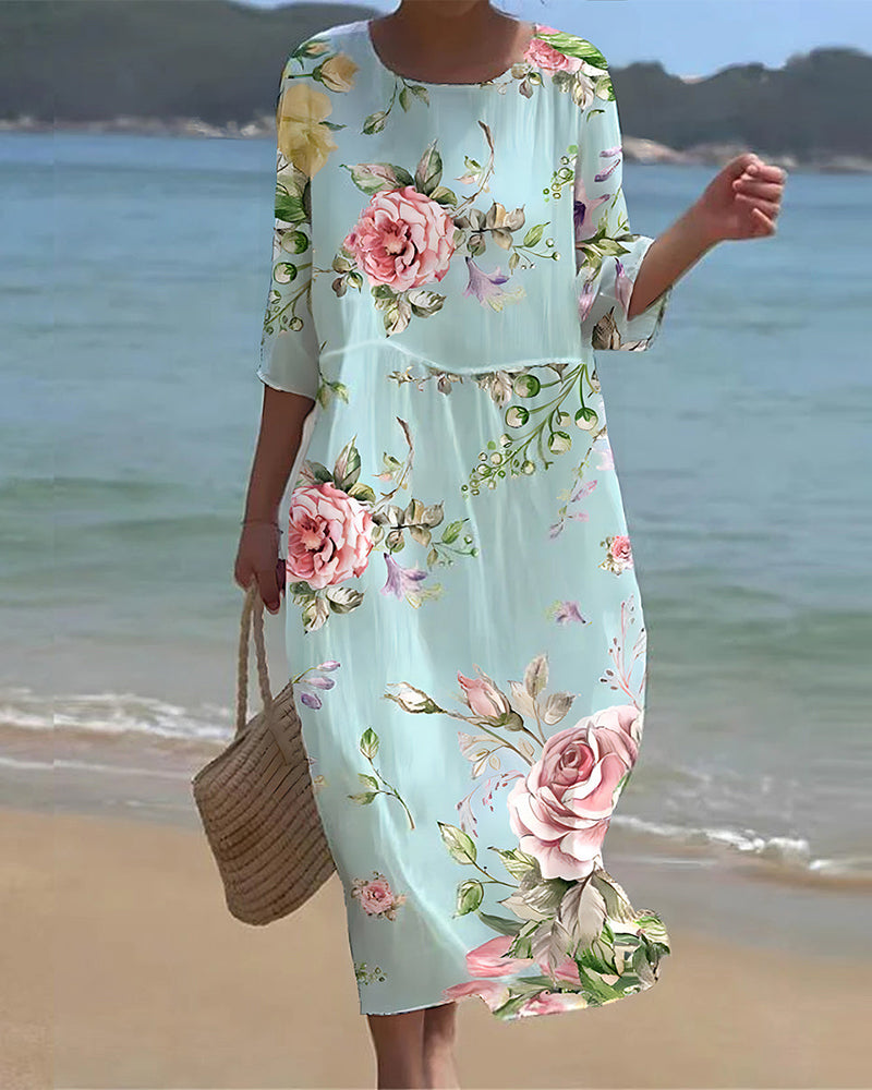 Elegant Floral Pattern Dress That Covers The Belly