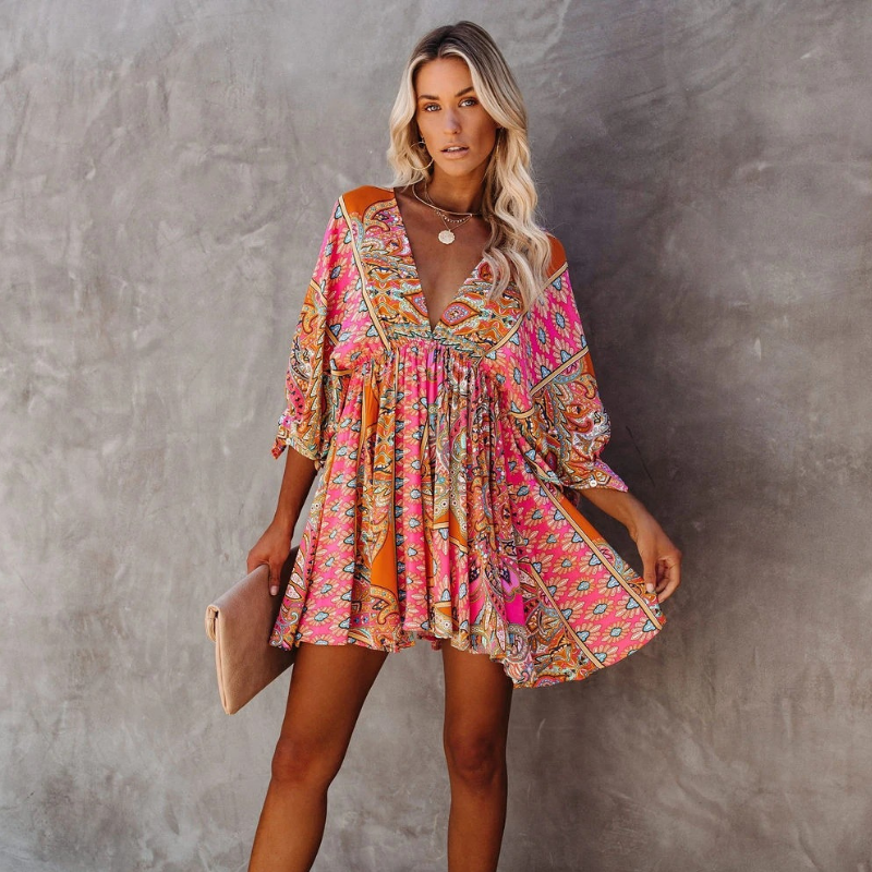 Trendy Short Boho Floral Dress for Women