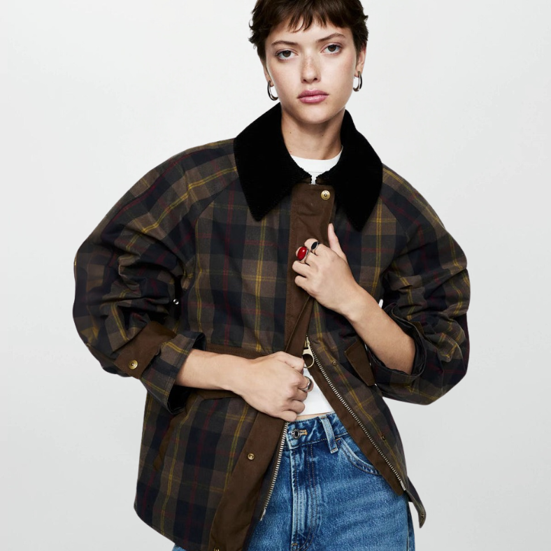 Lysse-Fashion | Trendy Women's Checkered Pattern Zip-Up Jacket