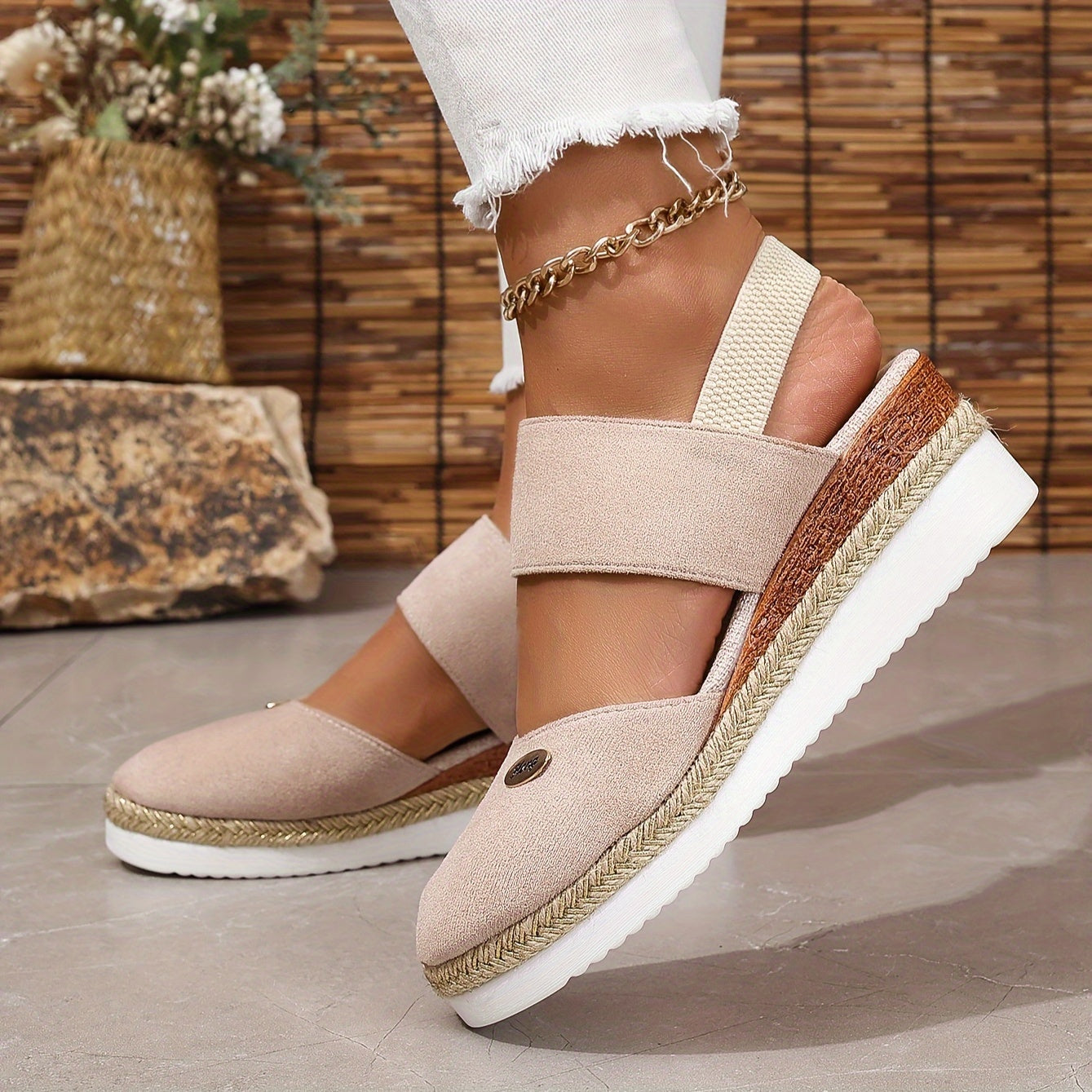 Women's Platform Sandals: Non-slip, Closed Toe, Elastic Strap