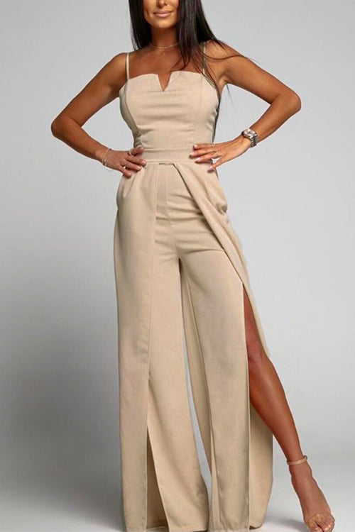 High Waist Slit Flowing Wide Leg Cami Jumpsuit