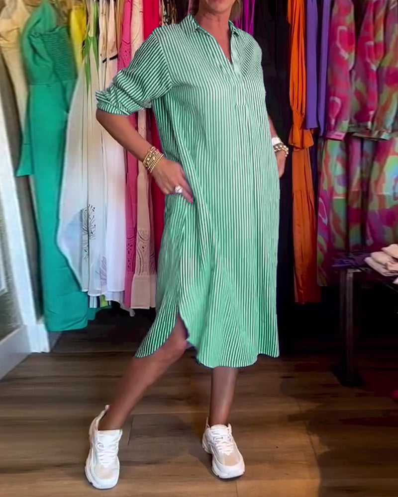 Striped Shirt Dress In Casual Fit