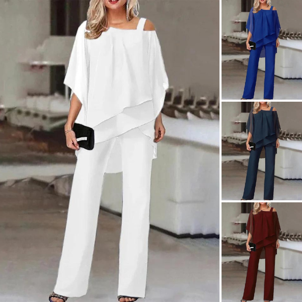 Layered Chiffon Blouse & Wide Cut Pants for Women