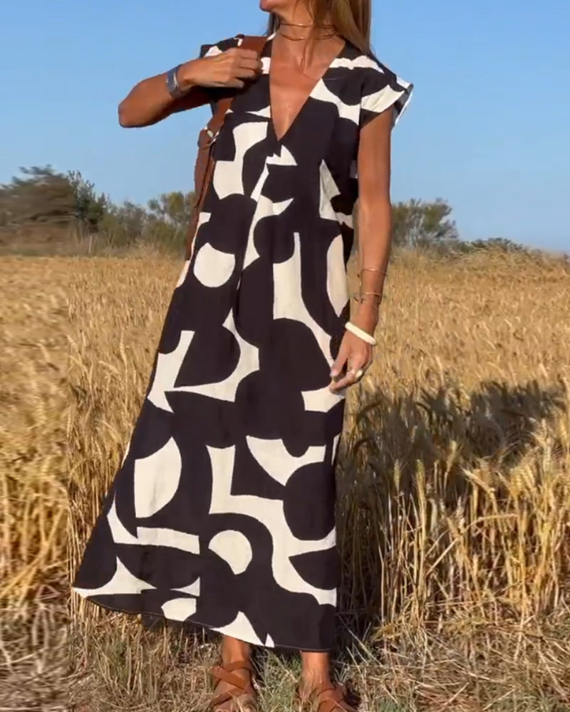 Amaramaxi Dress With Print And V-Neck