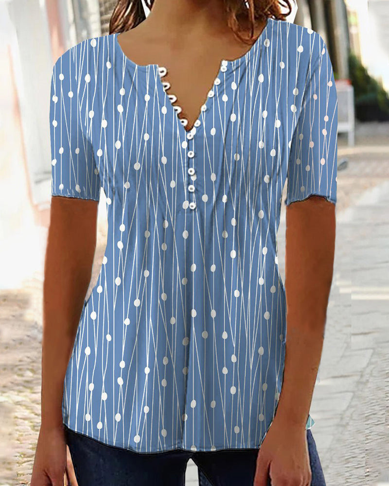 Polka Dot Pattern V Neck T-Shirt