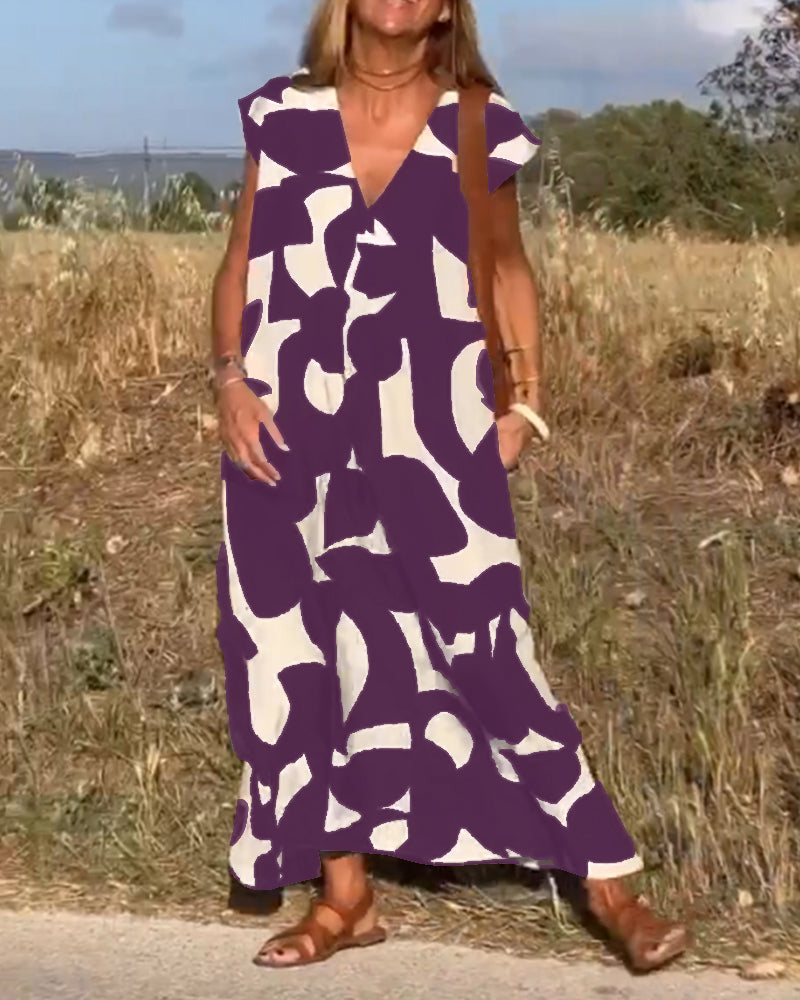 Amaramaxi Dress With Print And V-Neck