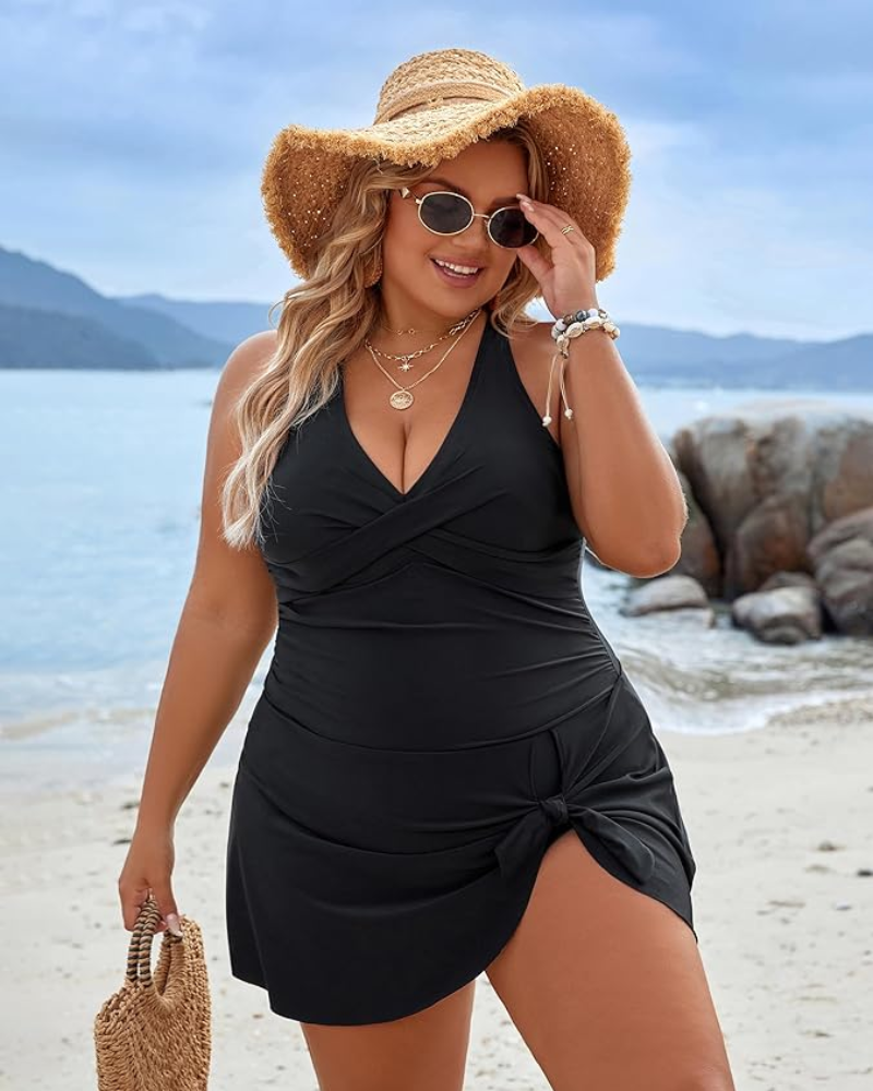 Plus Size One-Piece Swimsuit Swim Dress Bathing Suit Tummy Control Bathing Suits