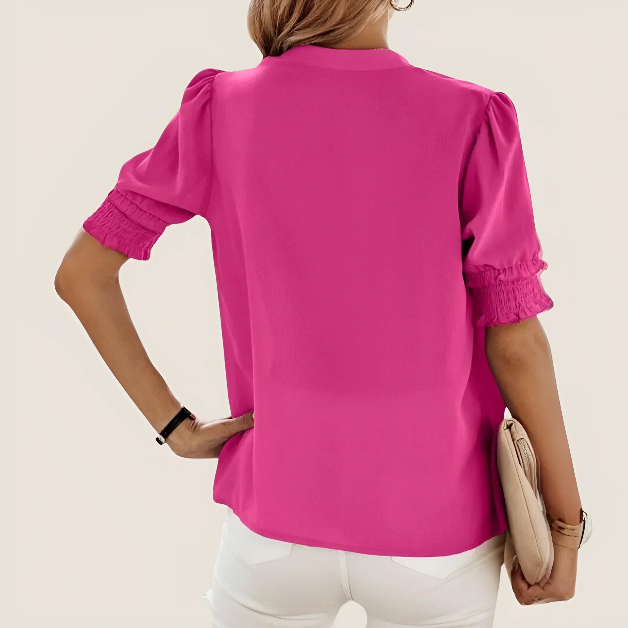 Short sleeve blouse with V-neck
