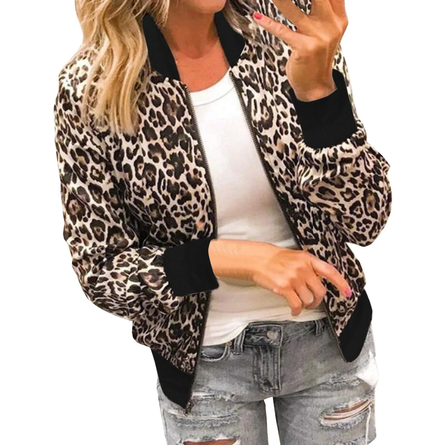 Lysse | Stylish Bomber Jacket With Leopard Print And Zipper