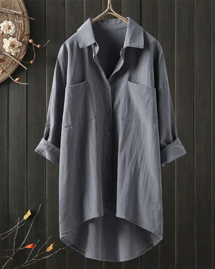 Linen Shirt With Long Sleeves And Button Placket For Spring