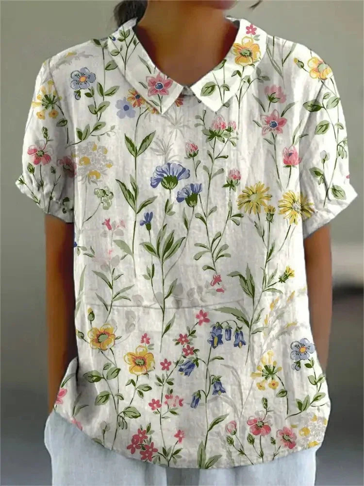 Cotton & Linen Blouse with Floral Print
