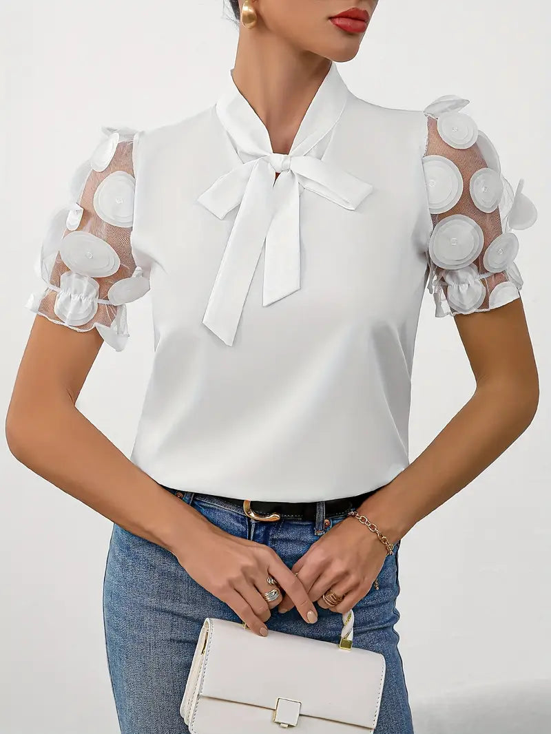 Blouse with Transparent Puff Sleeves