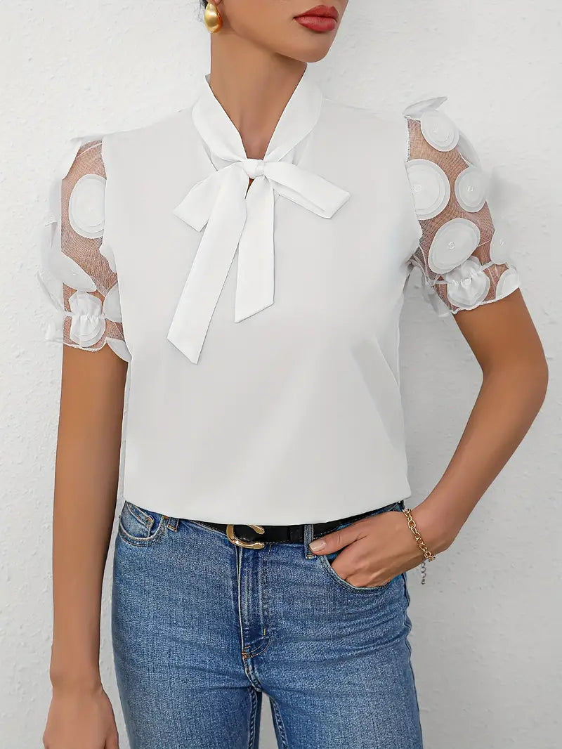 Blouse with Transparent Puff Sleeves