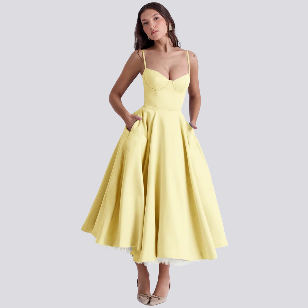 Midi Dress With Floral Bodice For Women