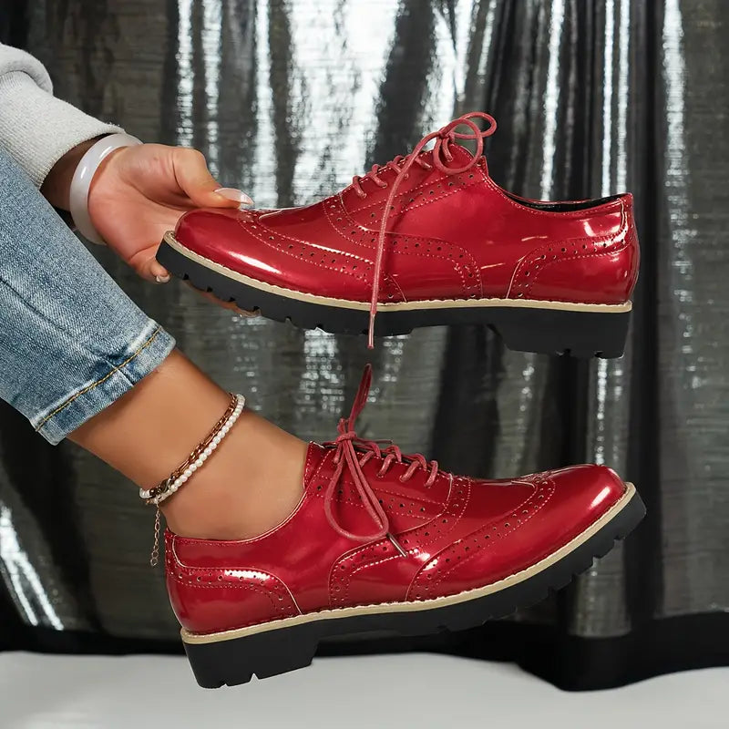 Patent Leather Oxford Style Shoes With Chunky Sole For Women