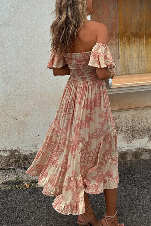 Off Shoulder Smocked Midi Dress