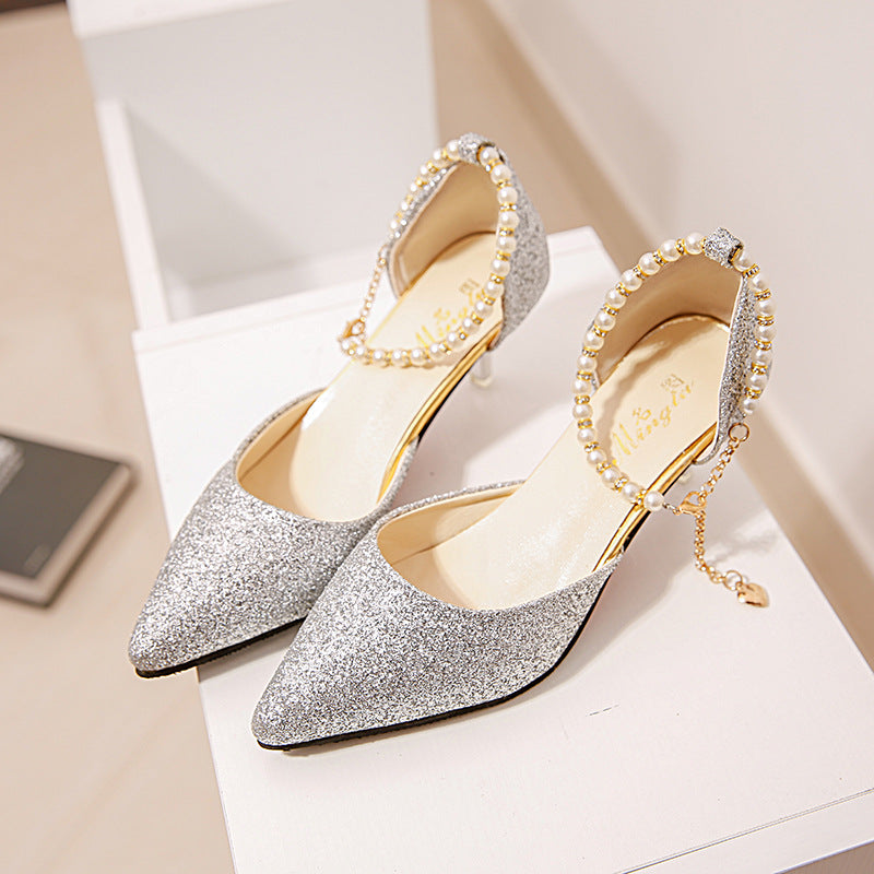 Women Glittering High Heels with Elegant Jewelry Details