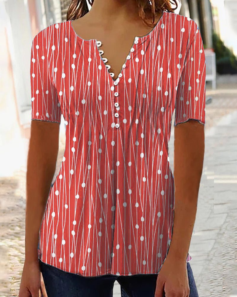 Polka Dot Pattern V Neck T-Shirt
