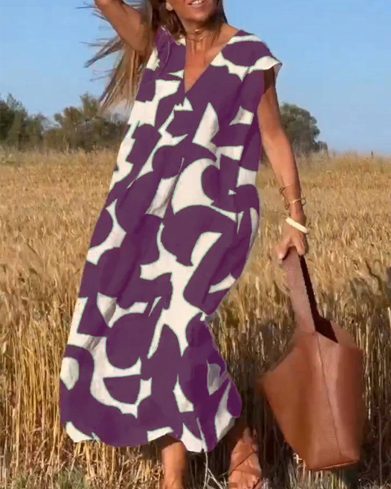 Amaramaxi Dress With Print And V-Neck