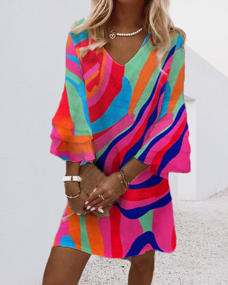 Seductive Bell Sleeve Mini Dress With V-Neck