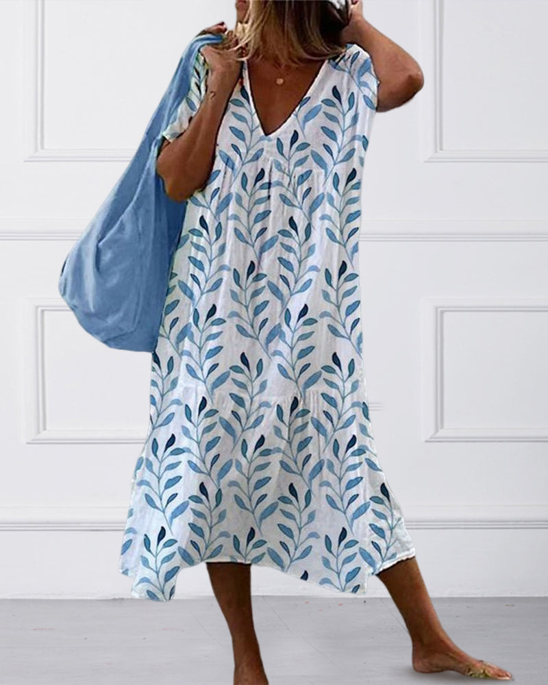 Leaf Print Midi Dress