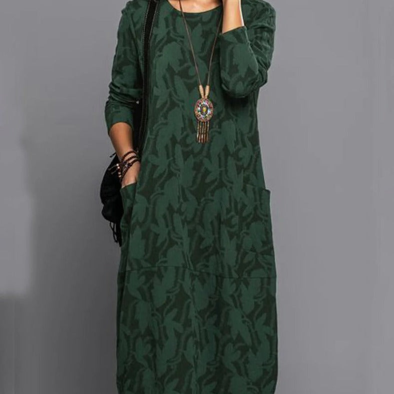 Long-Sleeved Pocket Dress With Print