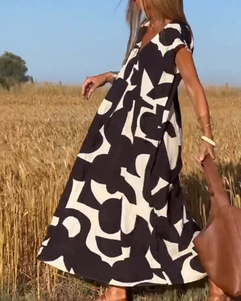 Amaramaxi Dress With Print And V-Neck