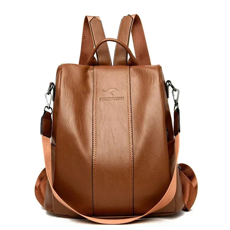 Women's Leather Backpack Made Of Thick And Durable Pu Leather, Soft Carrying Straps, Multiple Zipper Pockets