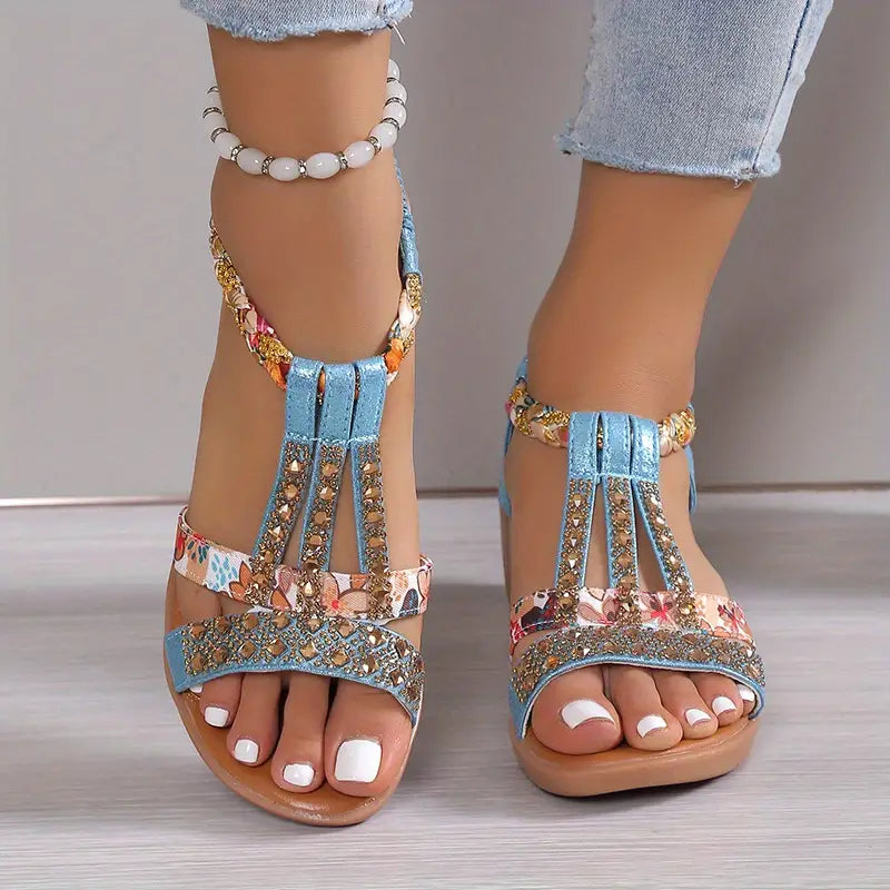 Boho Glam Rhinestone Woven Wedge Sandals [Last Day Raabtt]