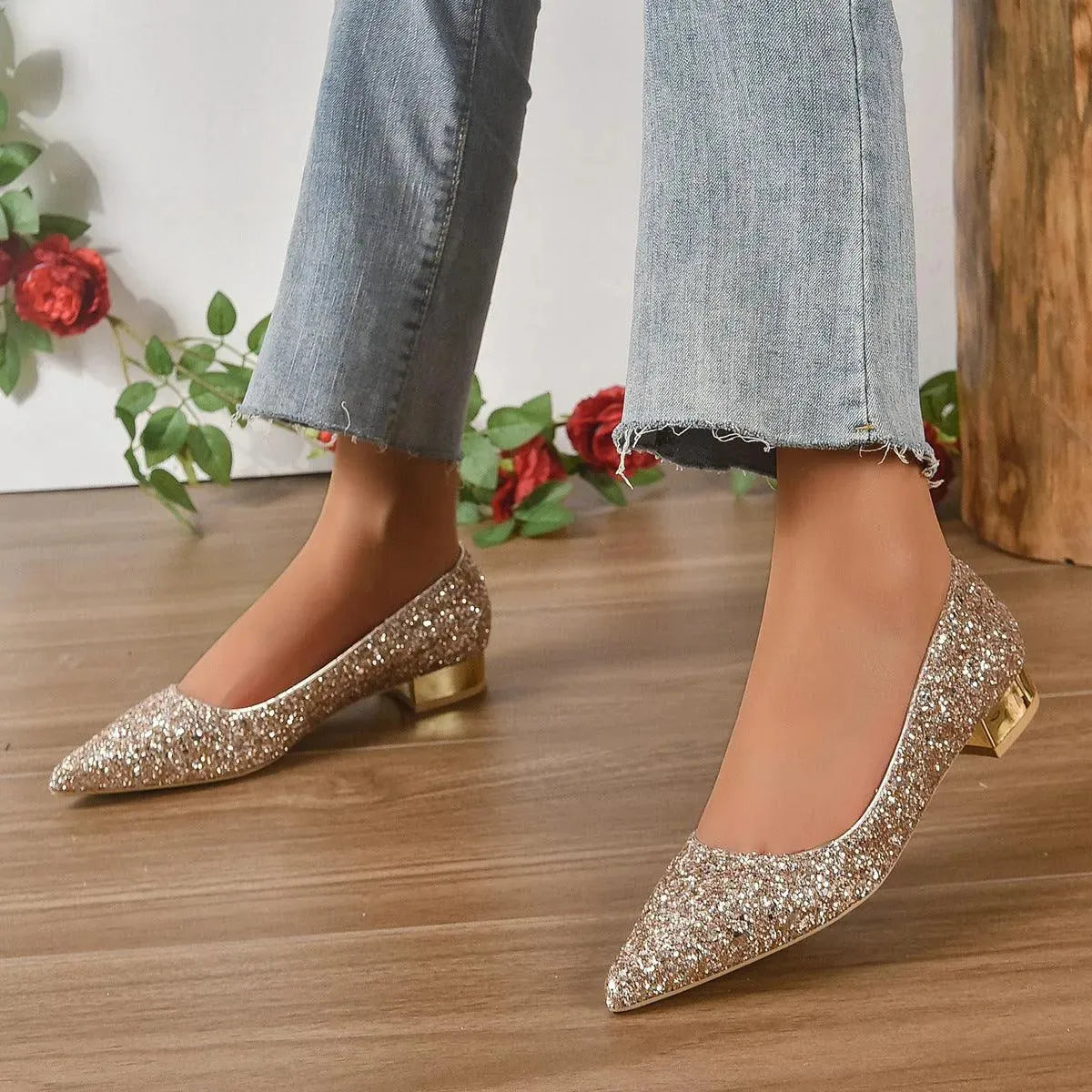Low heels with crystal sequins