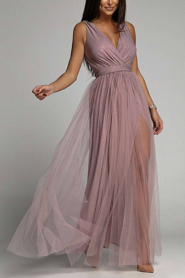It'S My Day Light Tulle Slit Maxi Dress