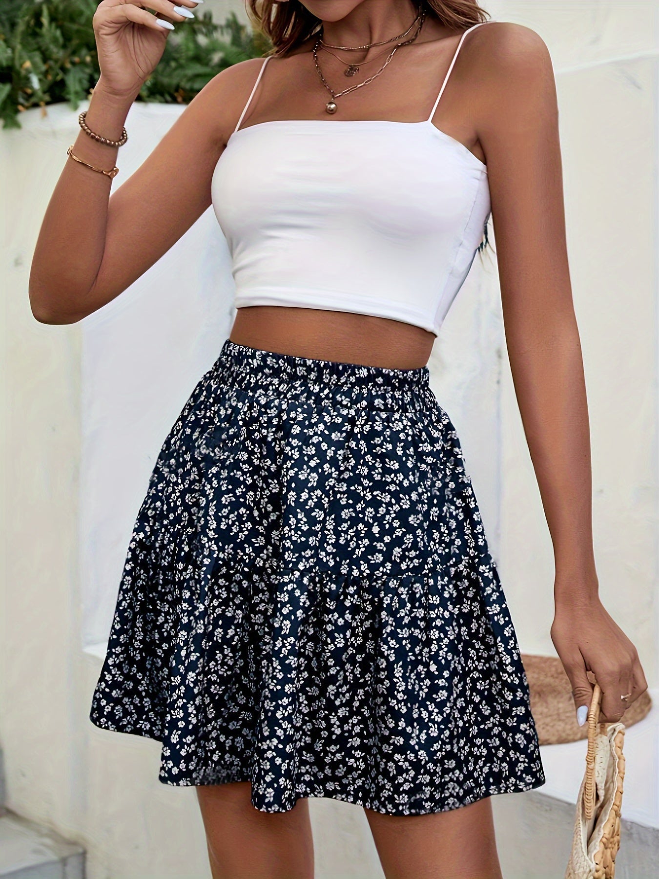 Flower Print High Waist Mini Skirt